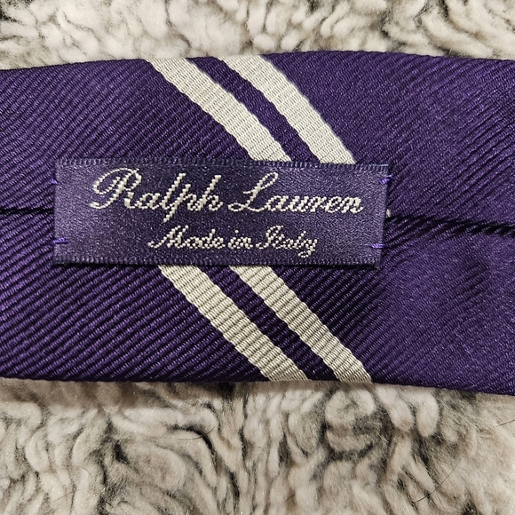 Ralph Lauren Purple Label Silk Tie Purple White Strip Hand Sewn In Italy 57" - Picture 3 of 7